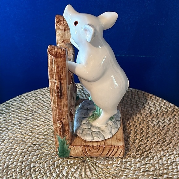 Vintage Sigma Japan Hand Painted Porcelain Pig on Fence Bookend Figurine 8.5” T - Picture 3 of 7